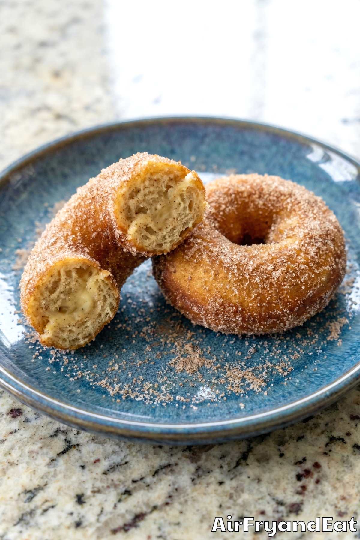 Cozy air fryer apple cider donuts stacked