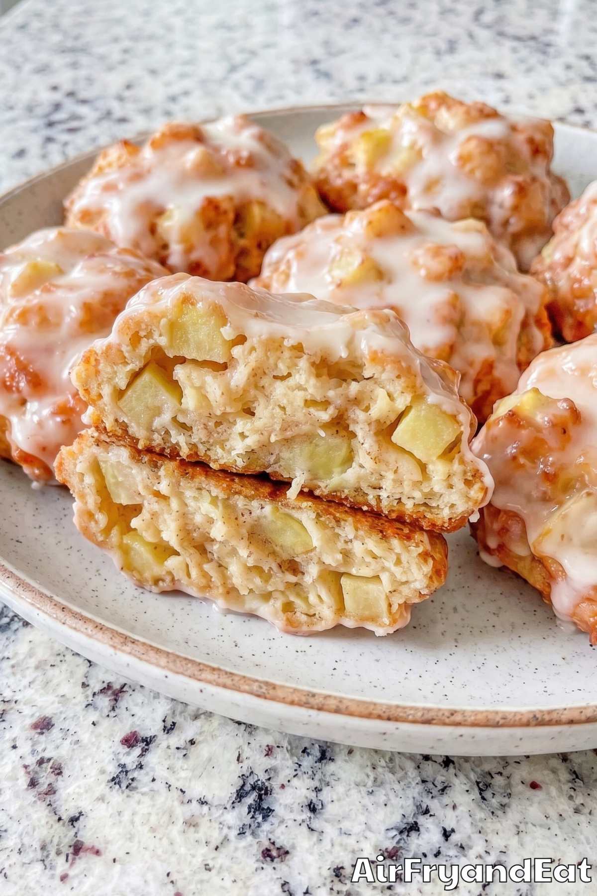 Fluffy air fryer apple fritters close-up