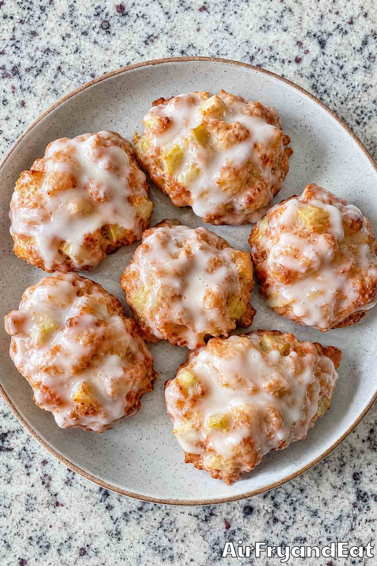 Tender air fryer apple fritters with icing