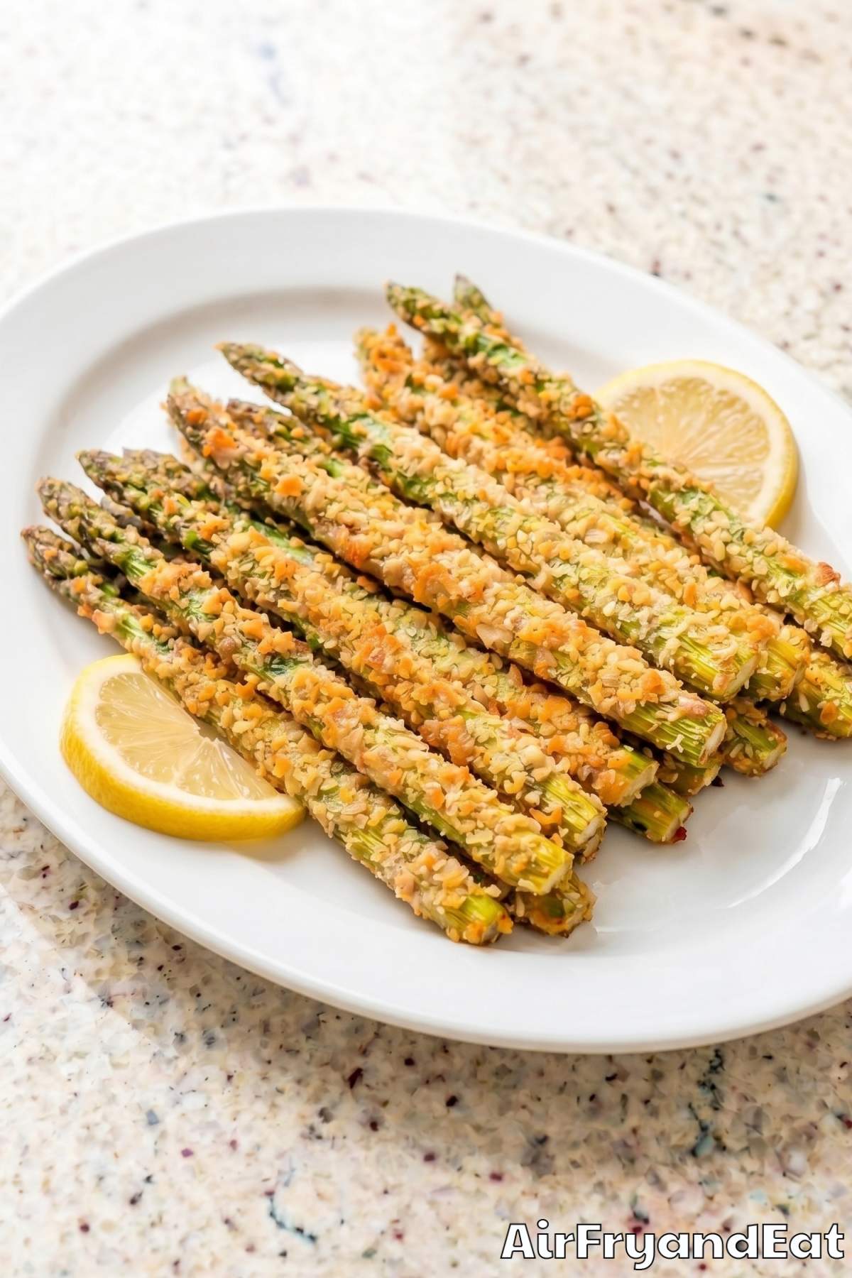 Golden air fryer asparagus fries