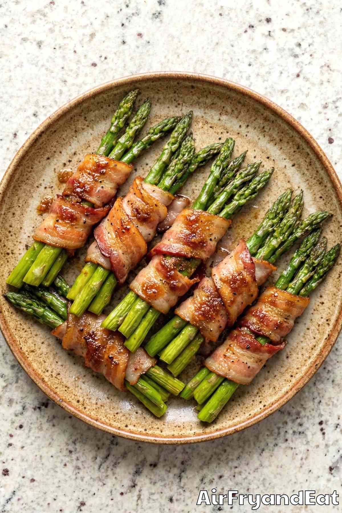 Perfectly cooked bacon wrapped asparagus bundles