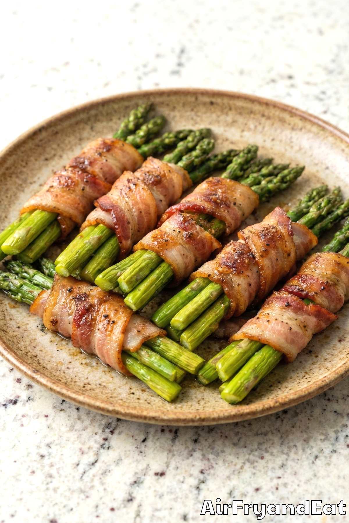 Tender bacon wrapped asparagus from air fryer