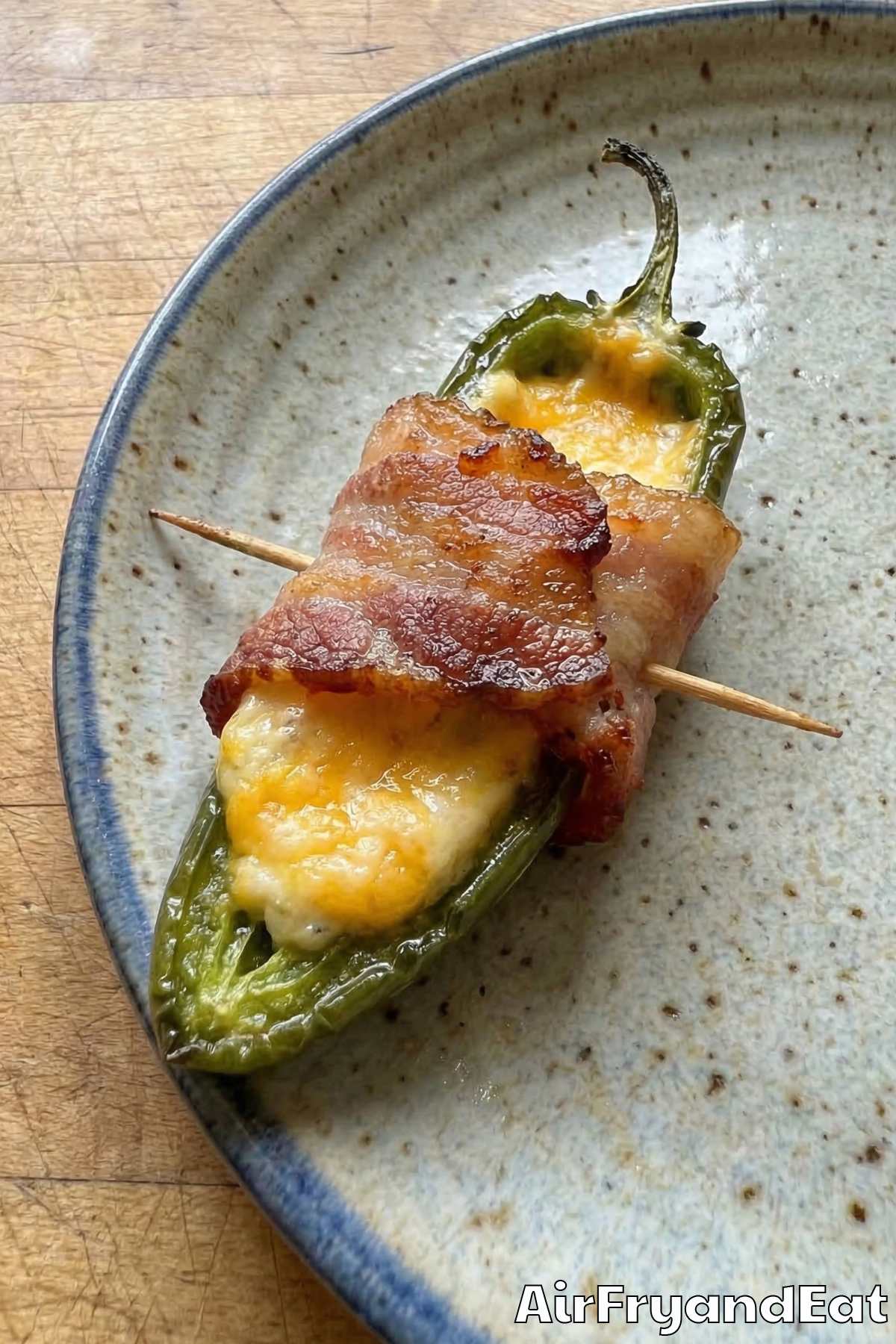 Golden bacon wrapped jalapeño poppers on a plate