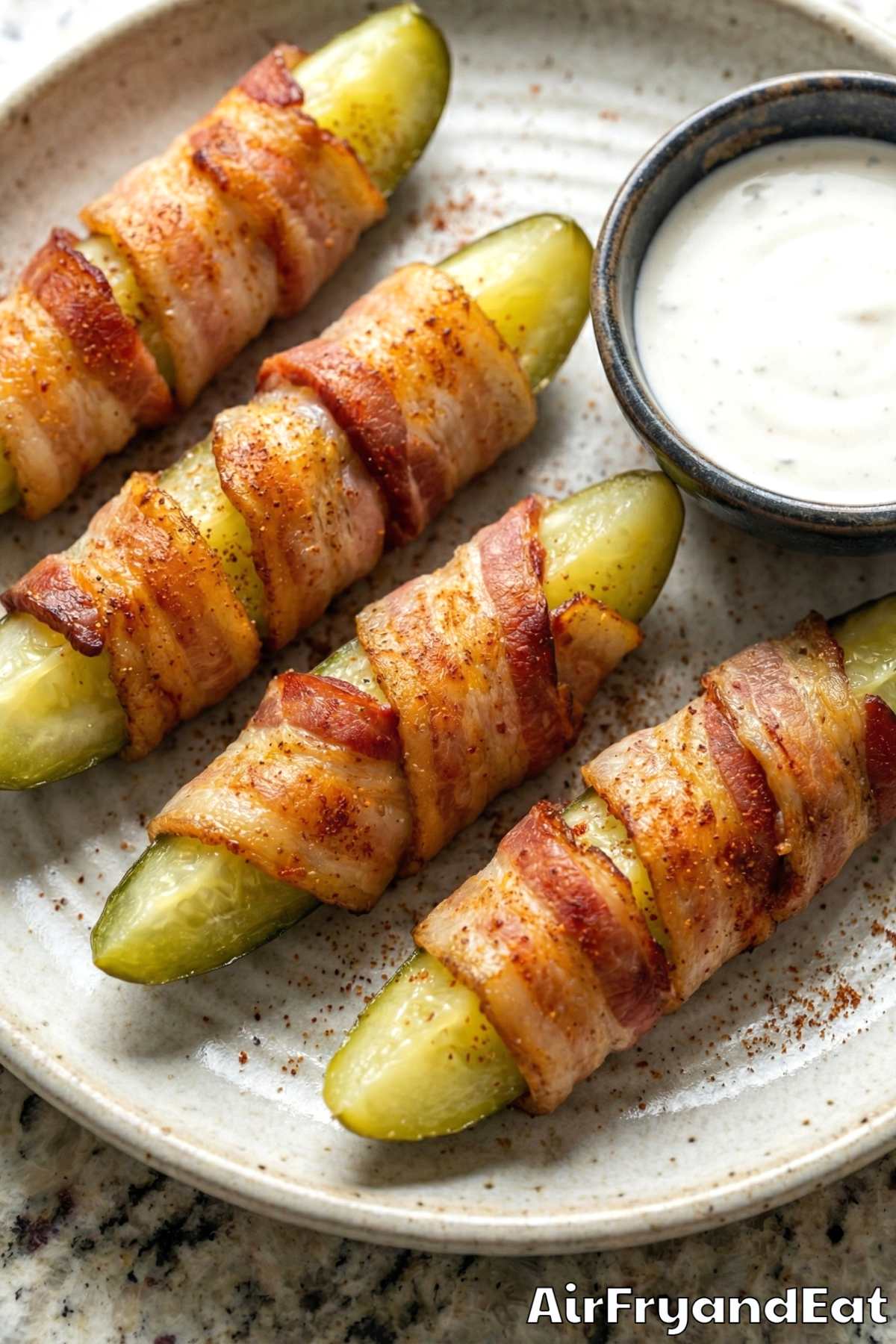 Easy air fryer bacon wrapped pickle spears