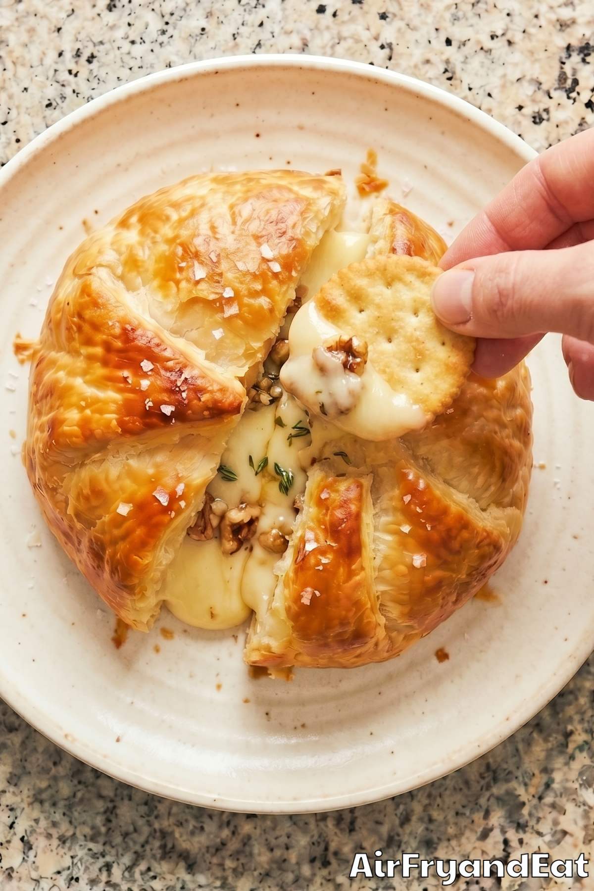 Creamy air fryer baked brie with toppings