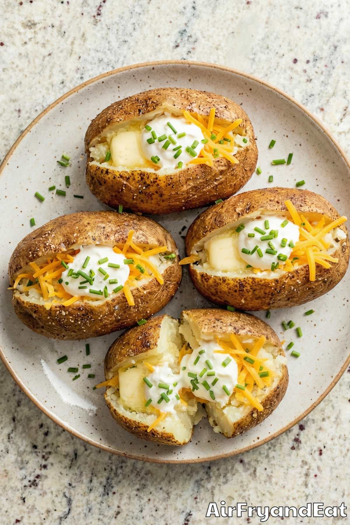 Easy air fryer baked potatoes with toppings