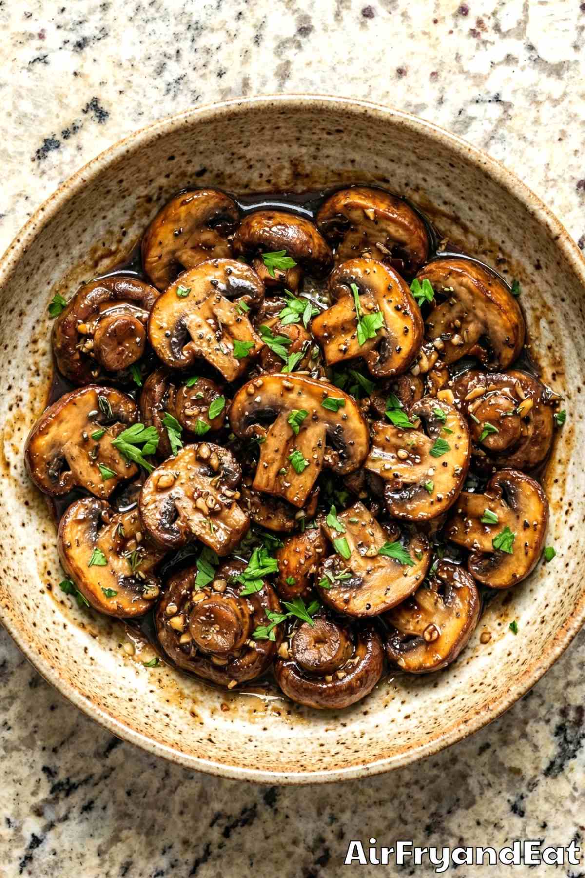 Rich air fryer balsamic glazed mushrooms