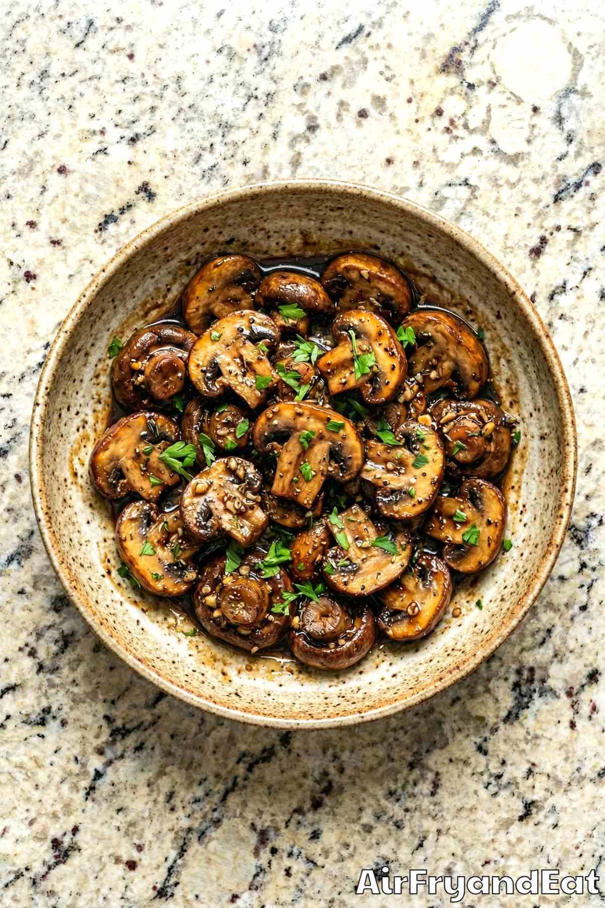 Caramelized air fryer balsamic glazed mushrooms
