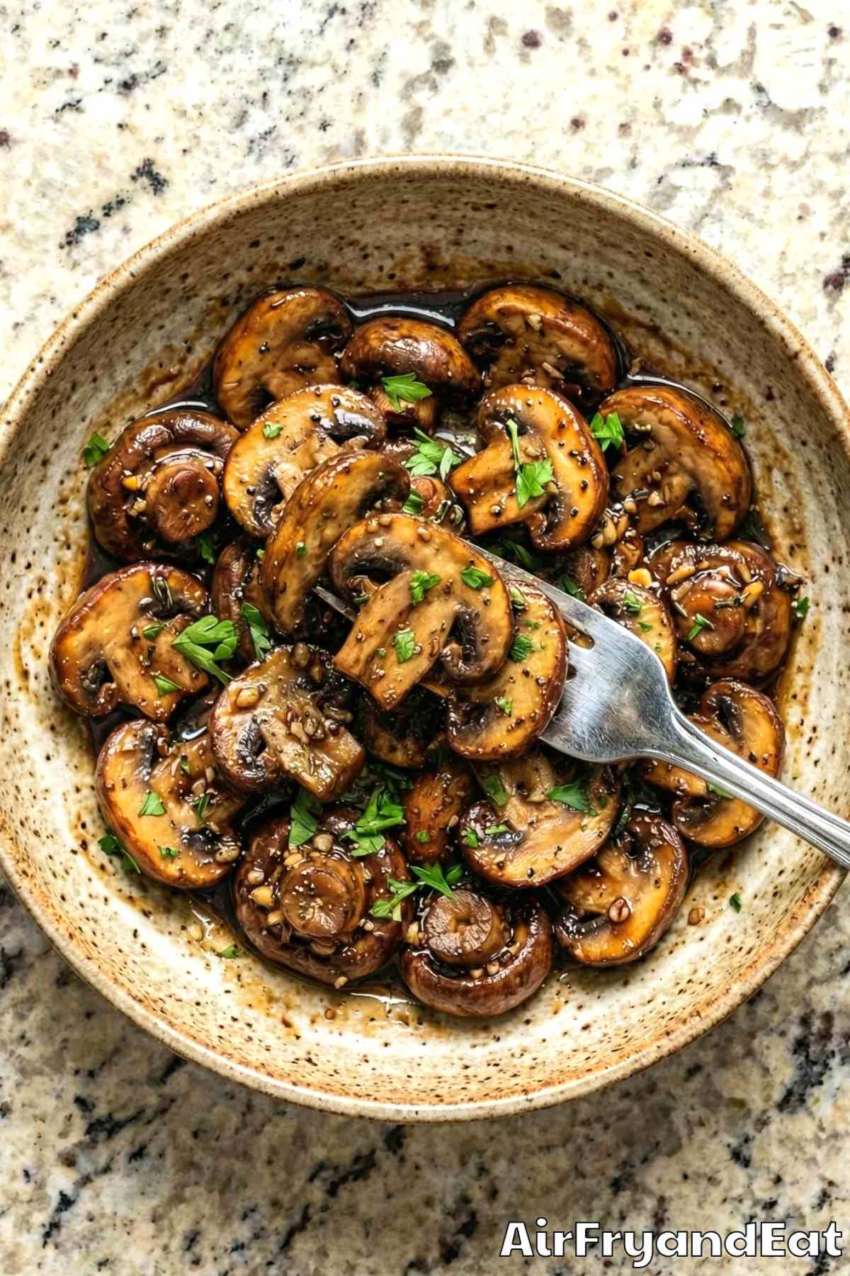 Glossy air fryer balsamic glazed mushrooms