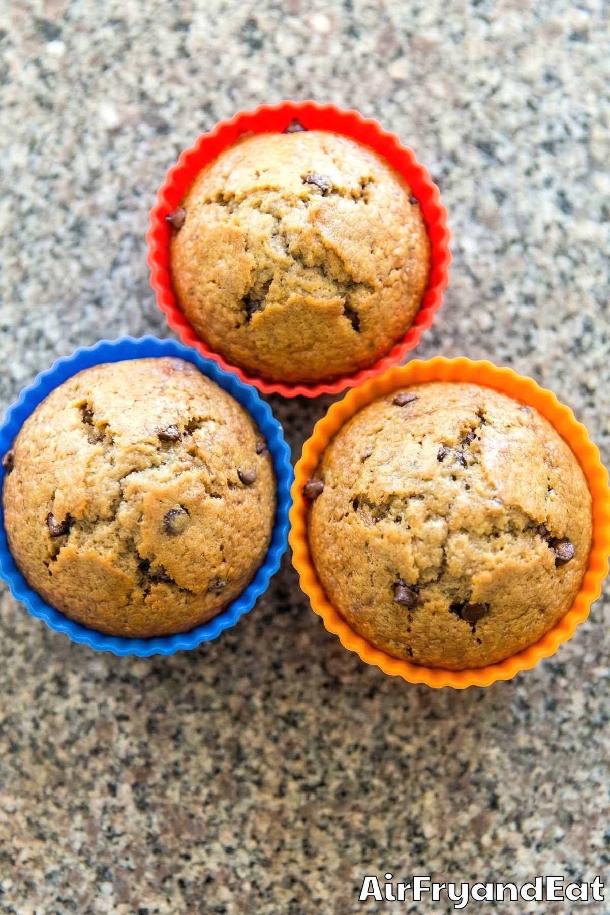 Tender air fryer banana bread muffins on a rack