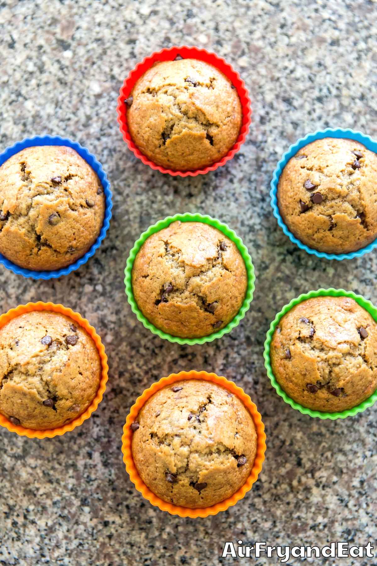 Moist air fryer banana bread muffins stacked up