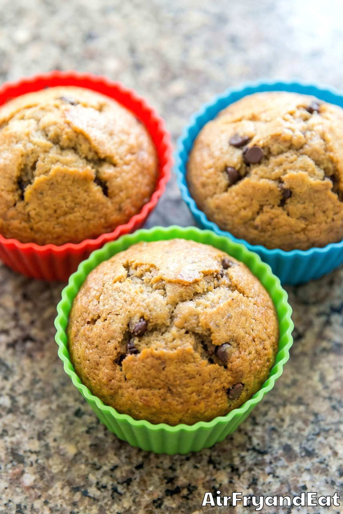 Golden air fryer banana bread muffins freshly made