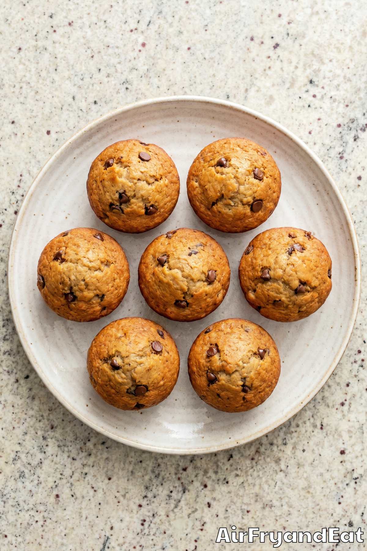 Golden air fryer banana muffins close-up