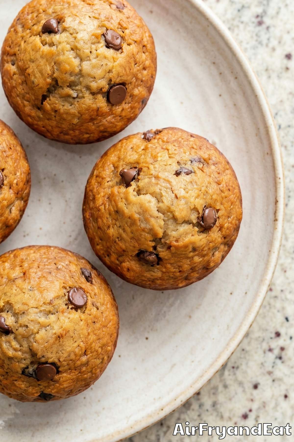 Tender air fryer banana muffins with crumb