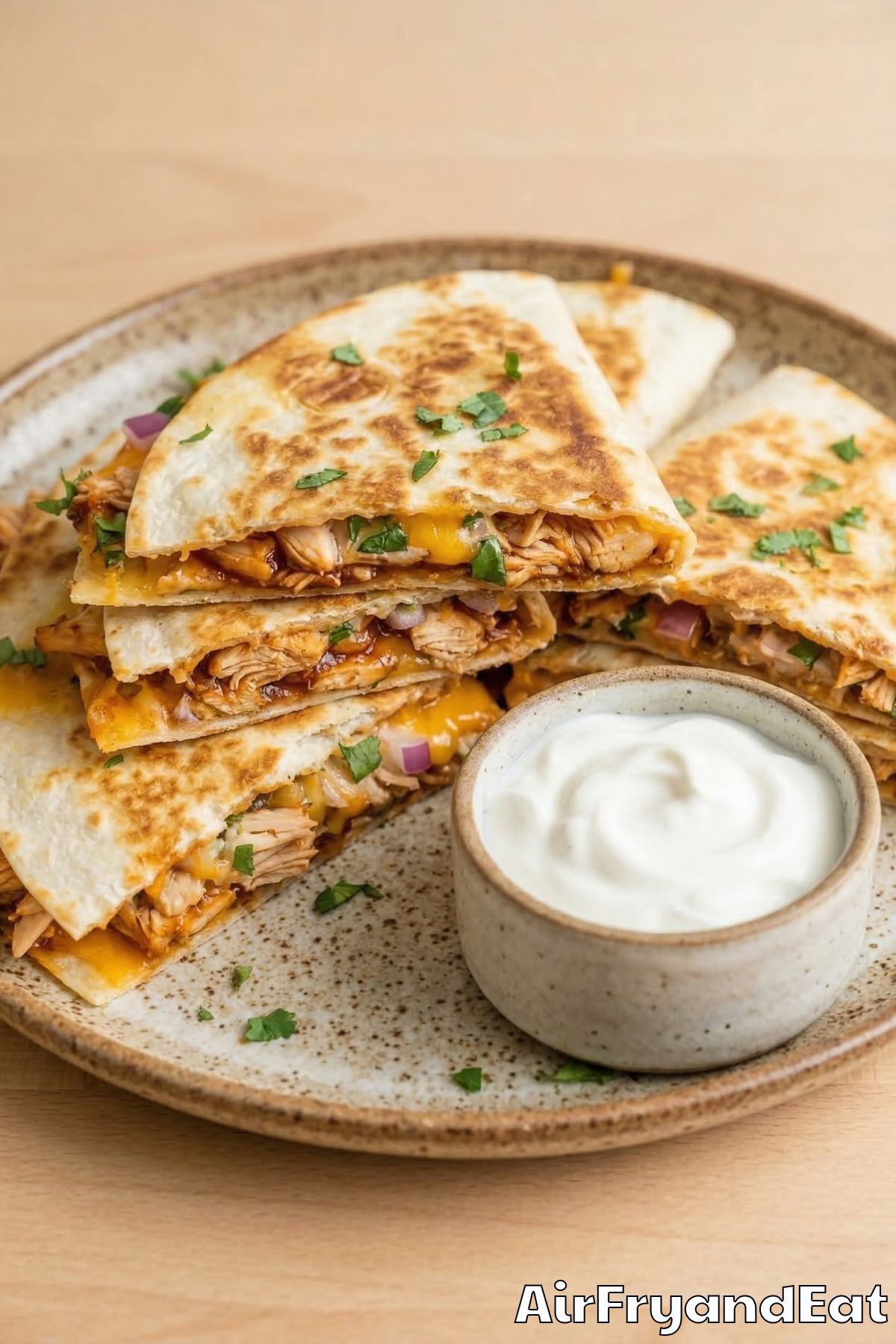 Easy air fryer BBQ chicken quesadillas