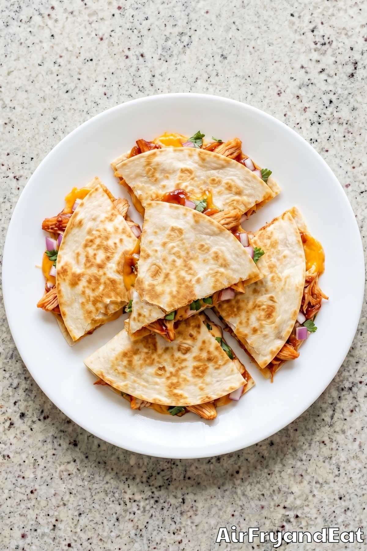 tender BBQ chicken quesadilla from air fryer