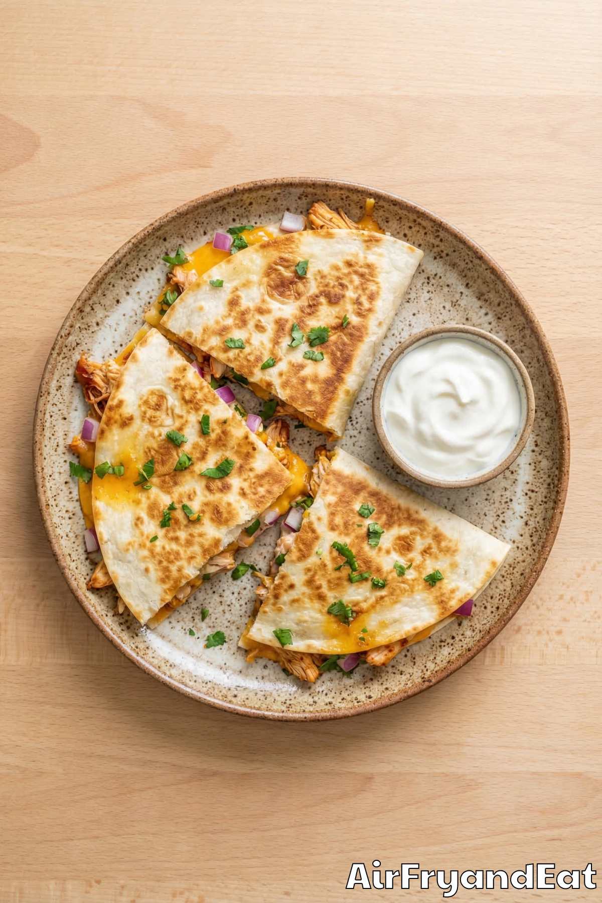 Hearty air fryer BBQ chicken quesadillas