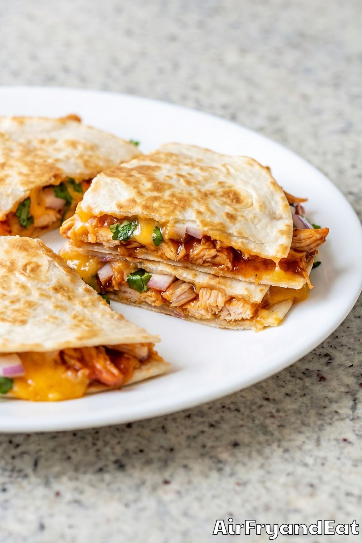 cheesy air fryer BBQ chicken quesadillas