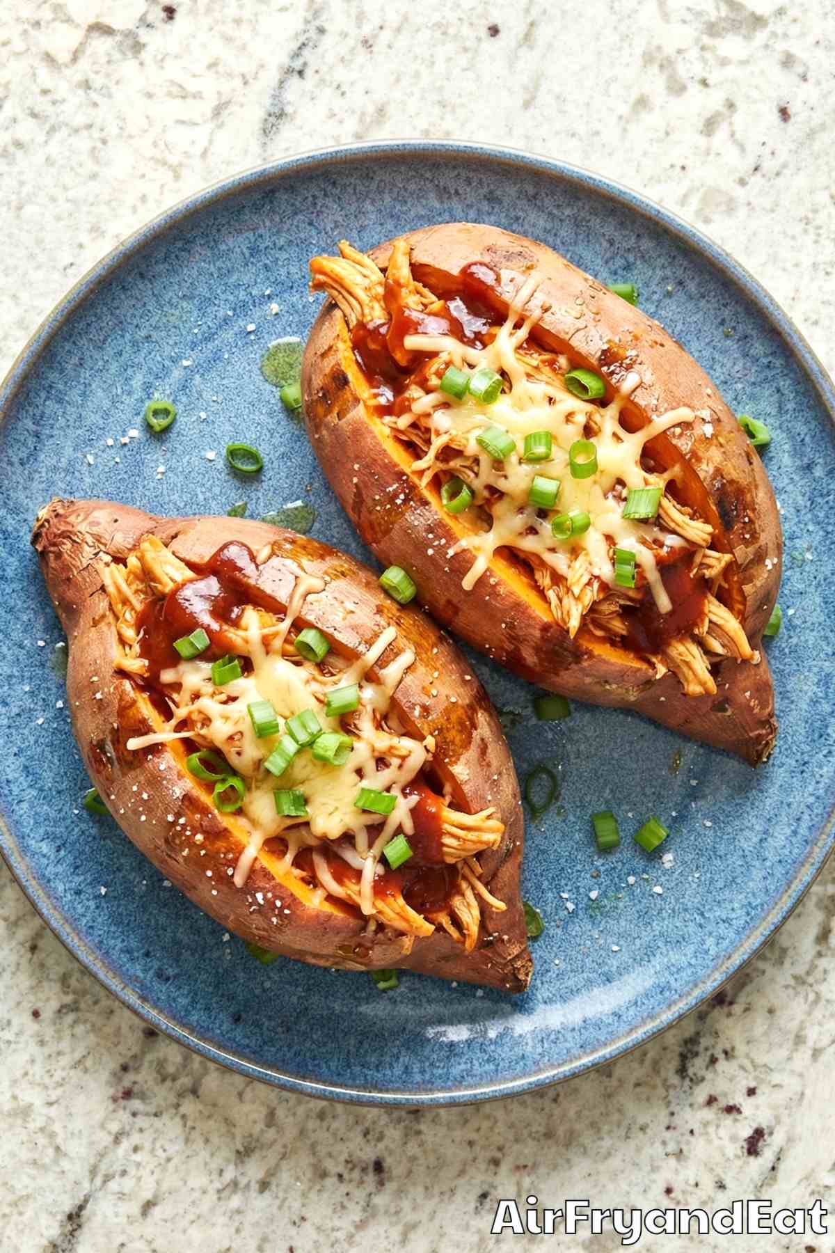Savory BBQ chicken stuffed sweet potatoes