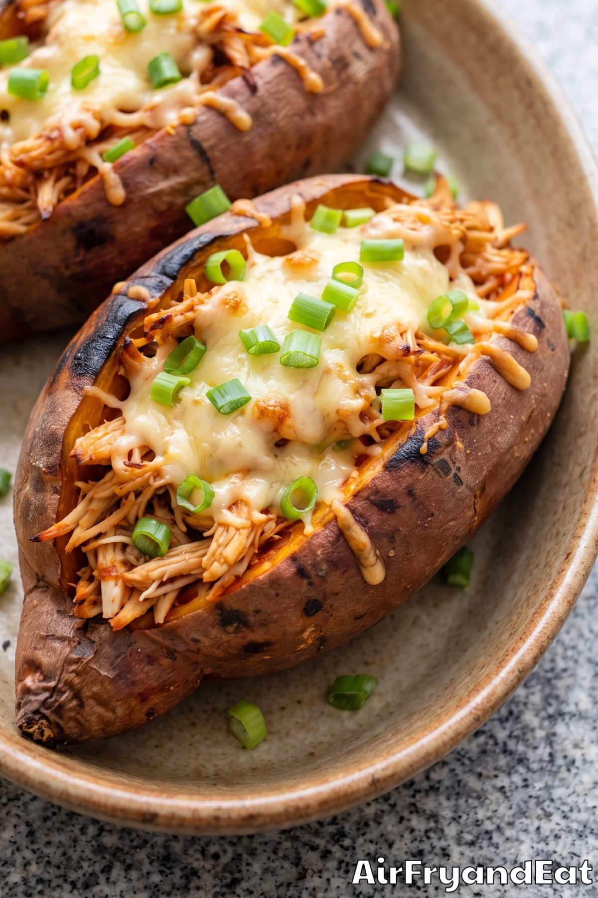 BBQ chicken stuffed sweet potato dinner
