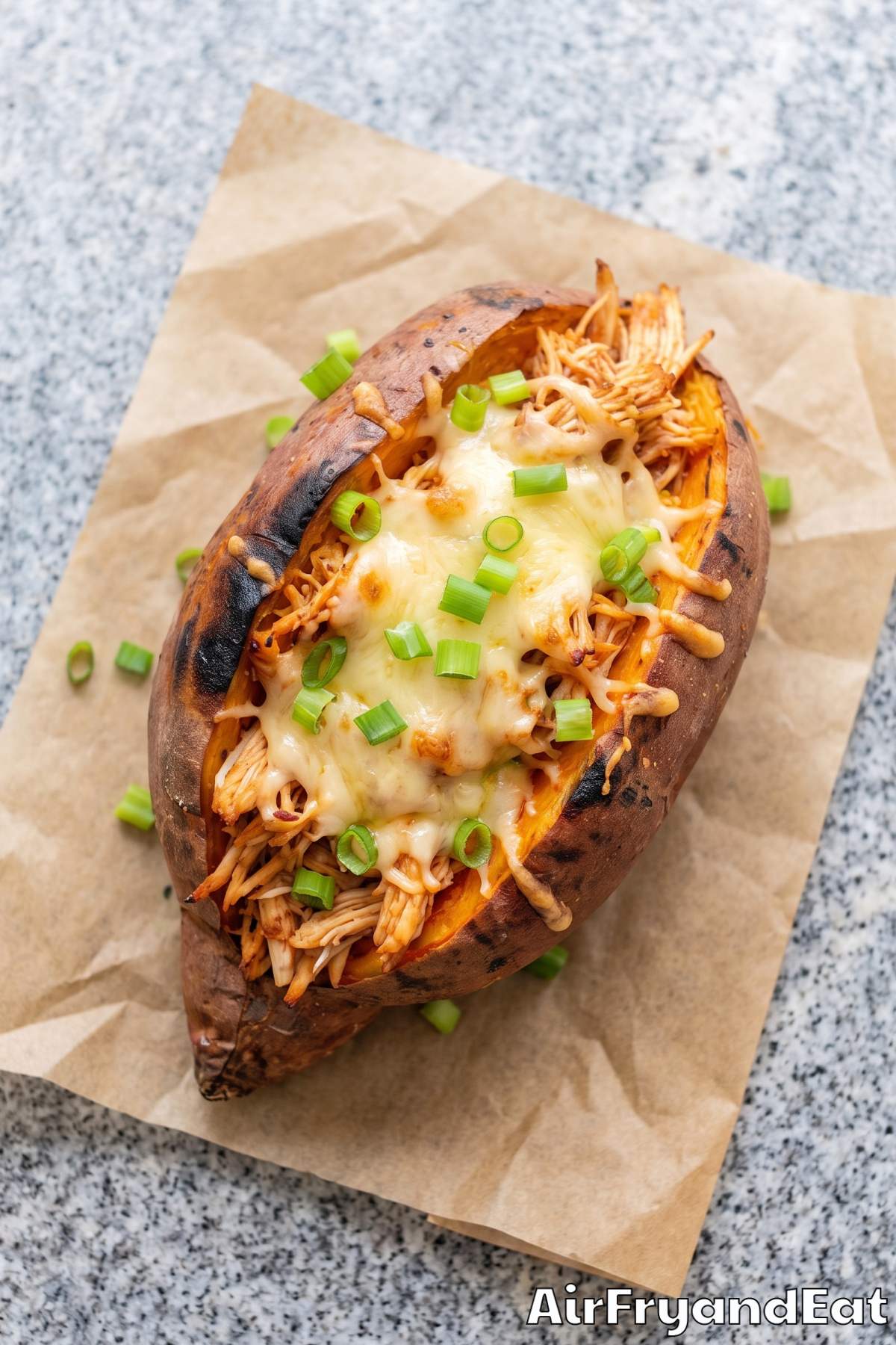Stuffed sweet potatoes with BBQ chicken