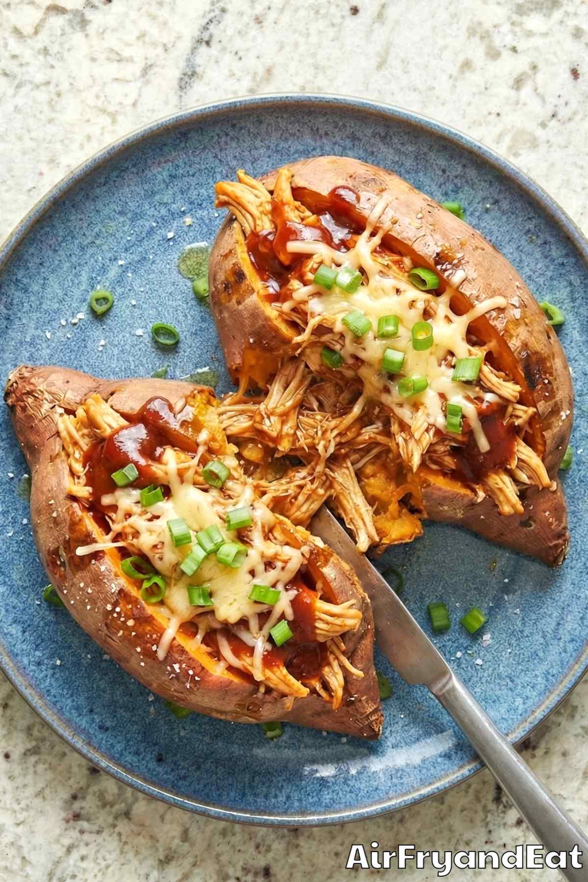 Comforting air fryer BBQ chicken sweet potato