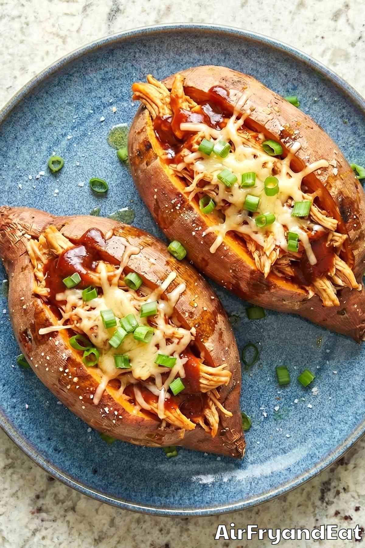 Juicy BBQ chicken stuffed sweet potatoes