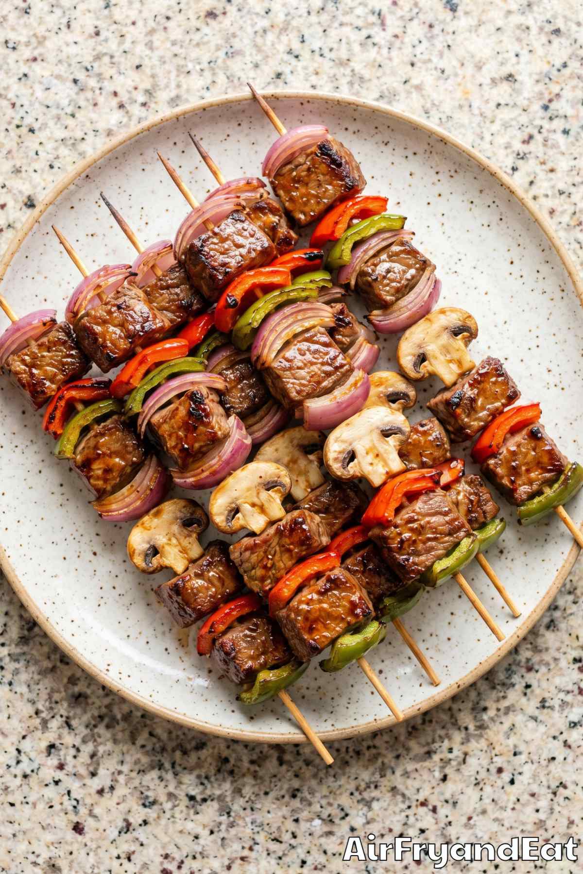 Hearty air fryer beef kabobs with peppers