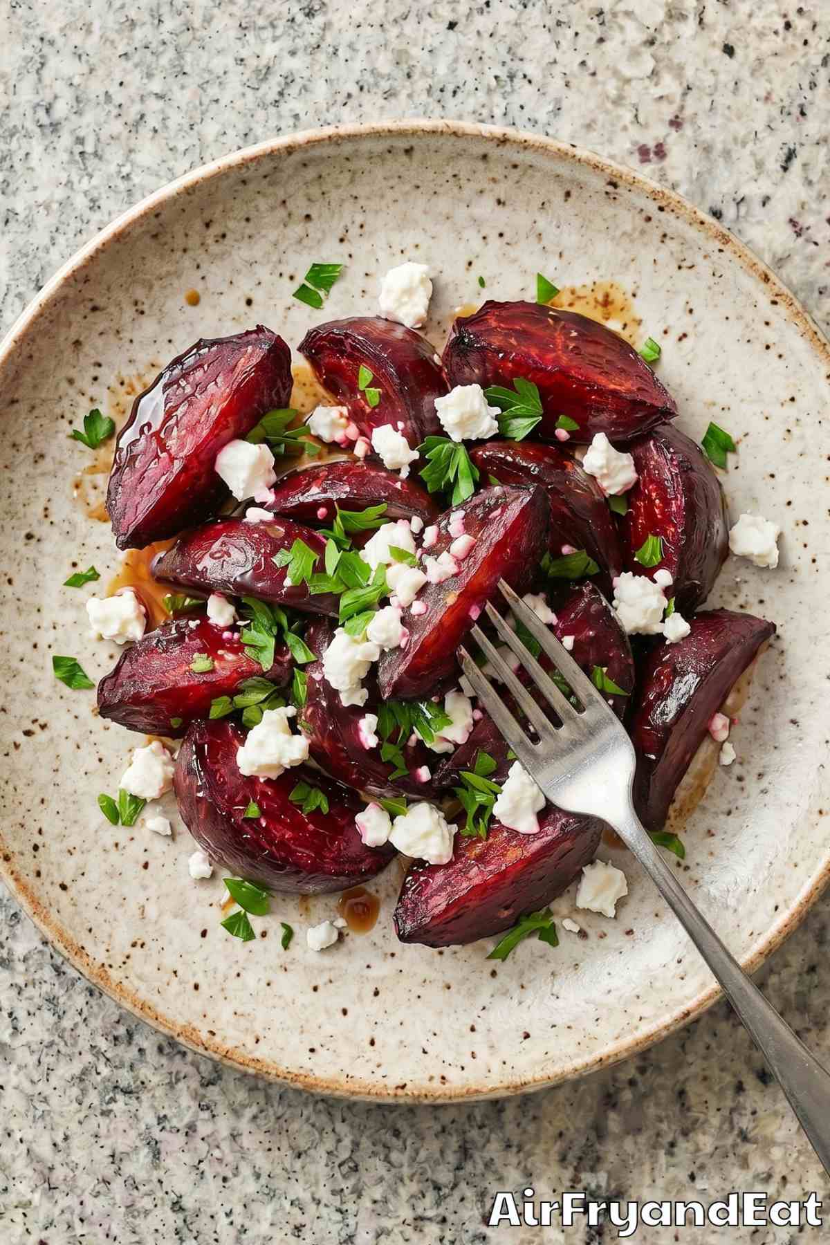 Perfectly cooked air fryer beets close up