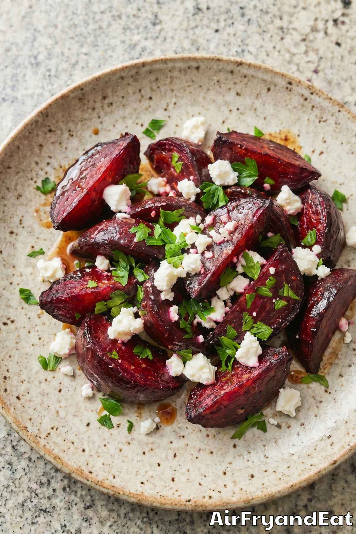 Rustic air fryer beets on a platter