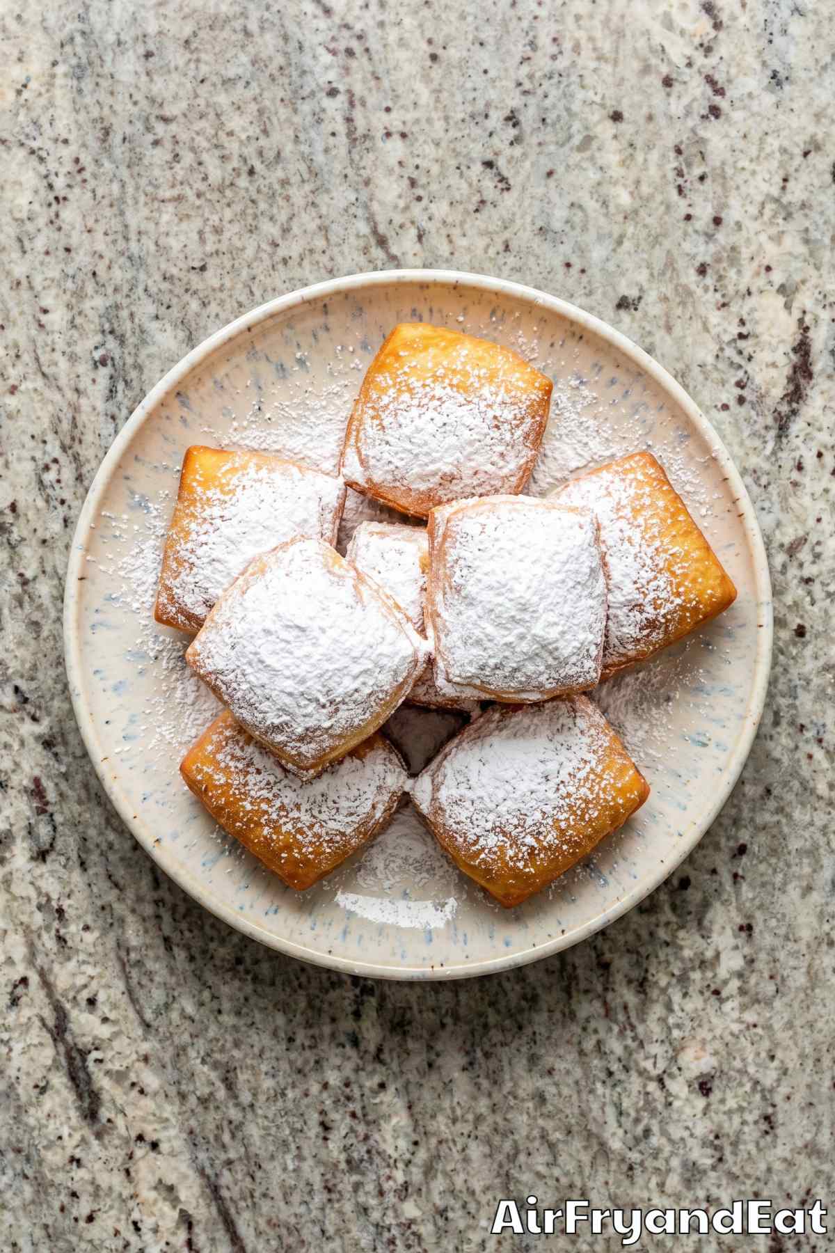 Warm air fryer beignets with powdered sugar