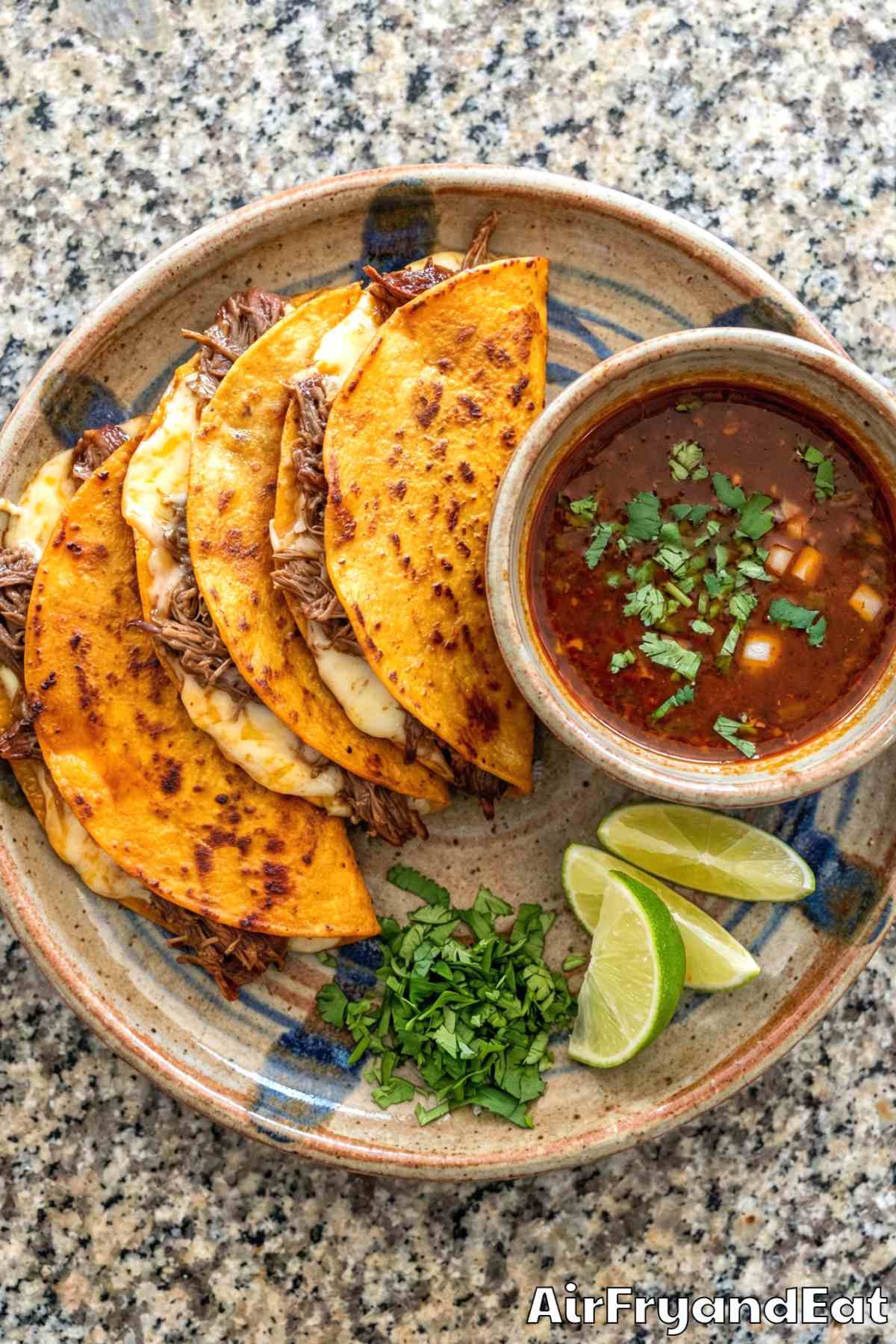 Irresistible air fryer birria tacos stacked