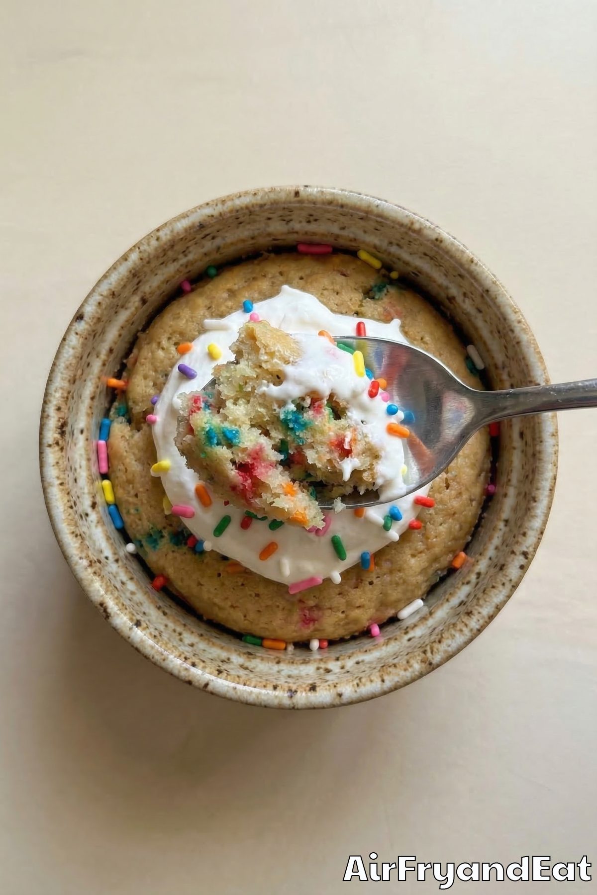 Colorful air fryer birthday cake mug cakes