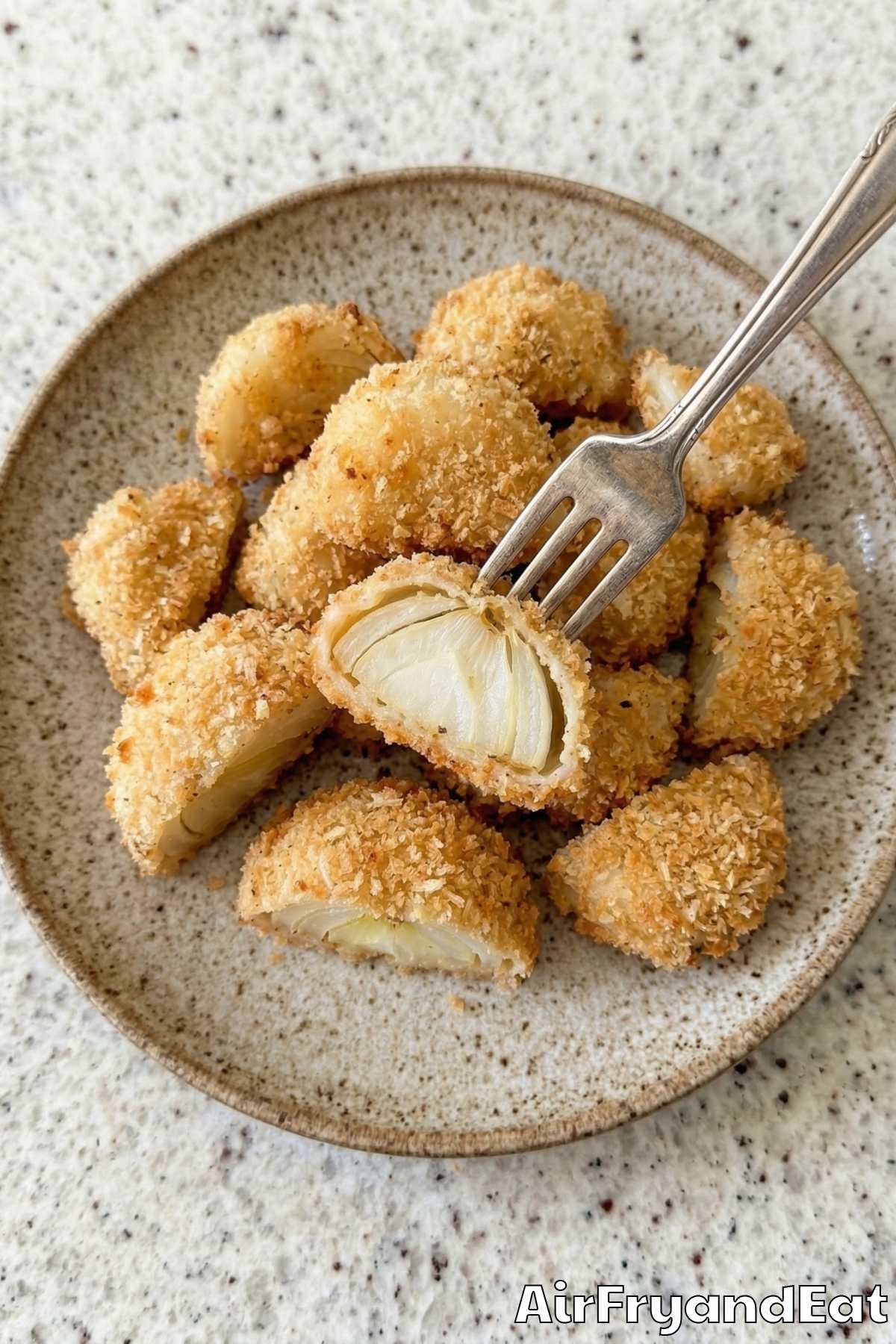 Warm air fryer blooming onion bites with sauce