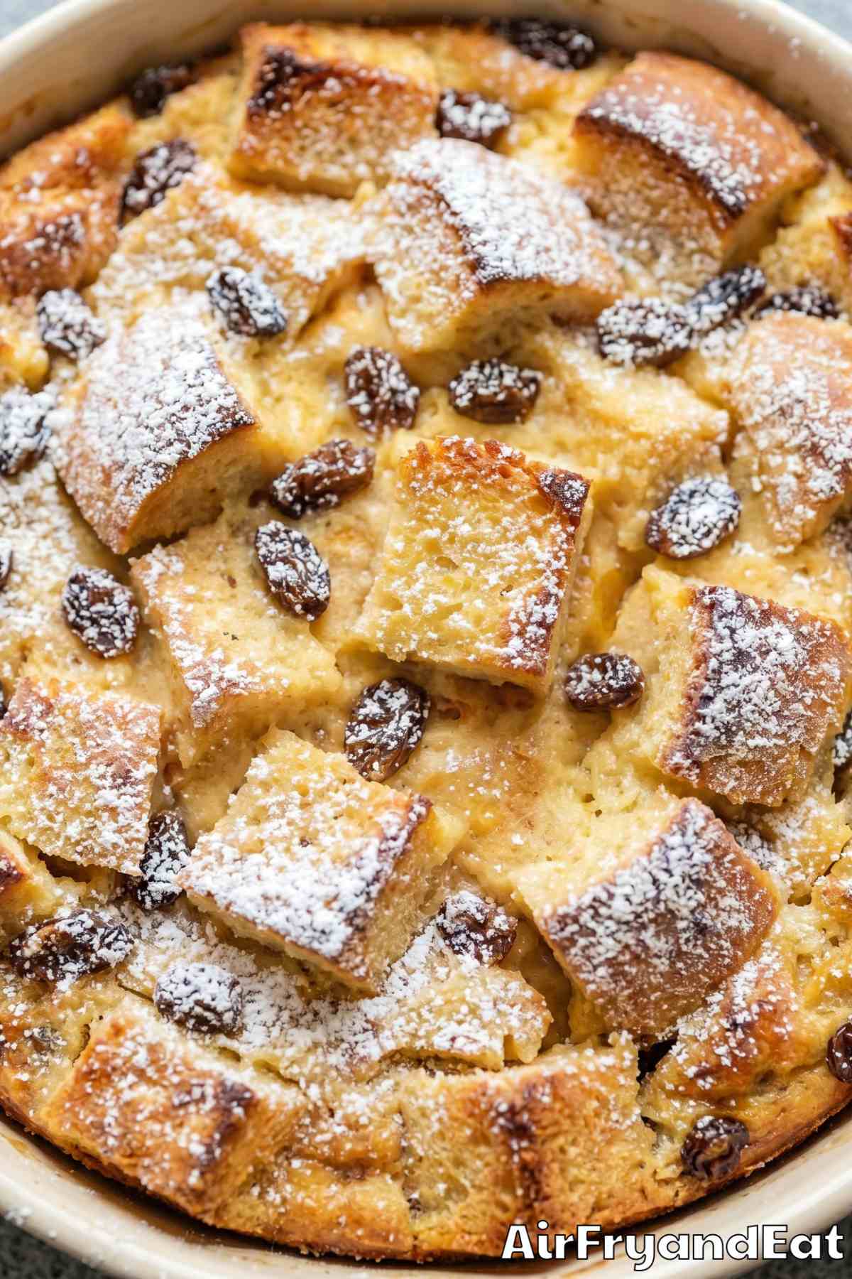 Rich and tender air fryer bread pudding