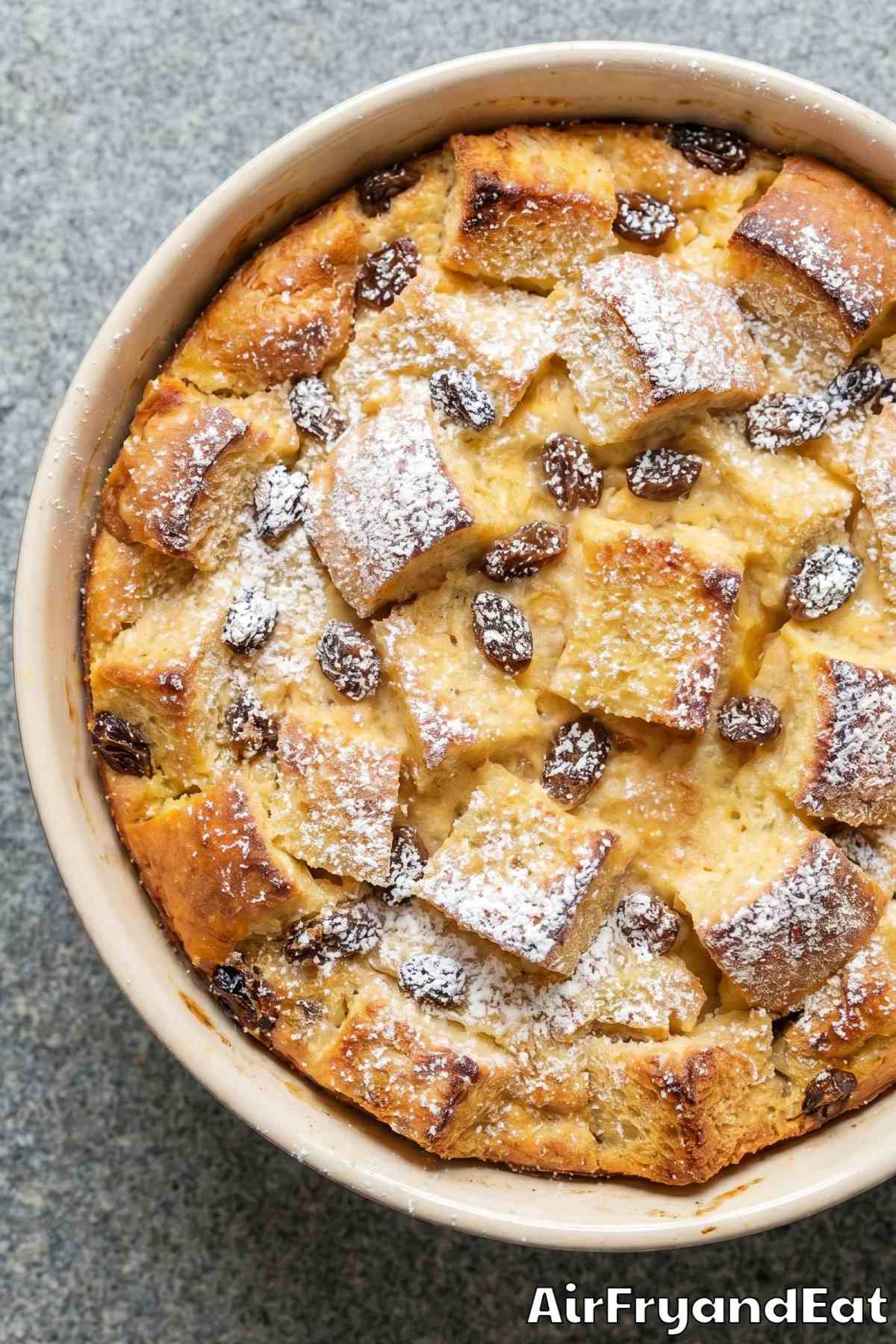 Fluffy air fryer bread pudding fresh baked