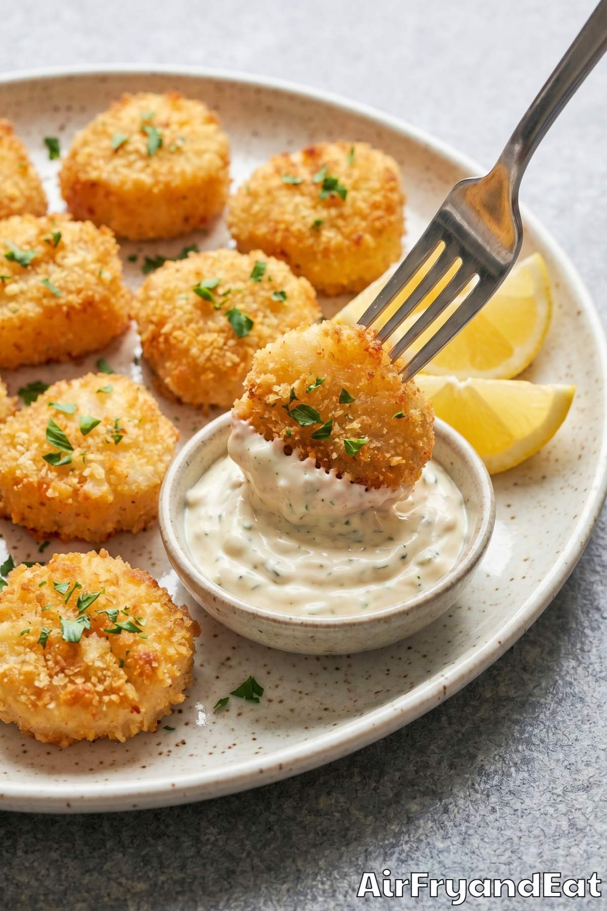 irresistible air fryer breaded scallops plated