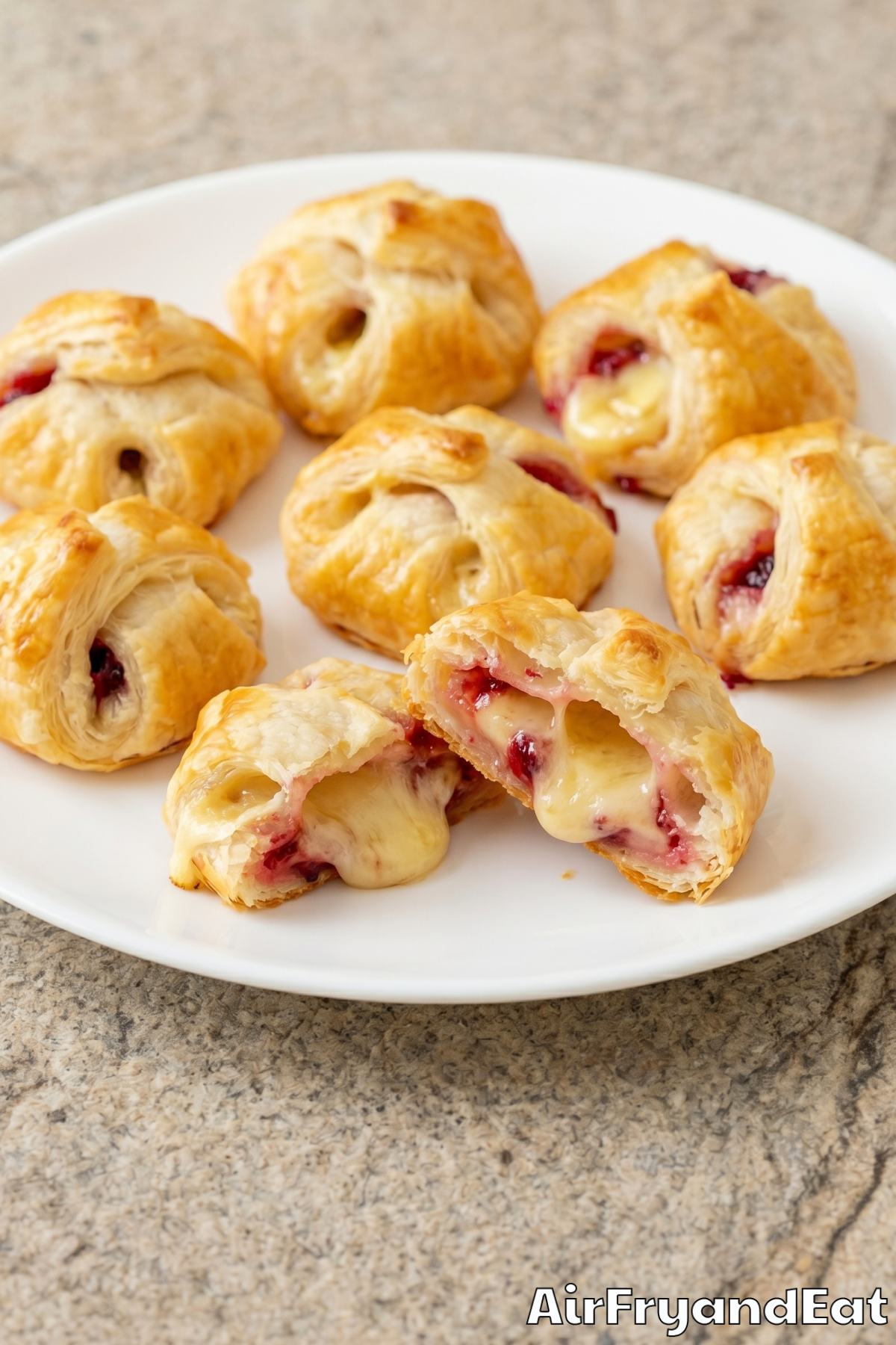 crispy air fryer brie cranberry pastry bites