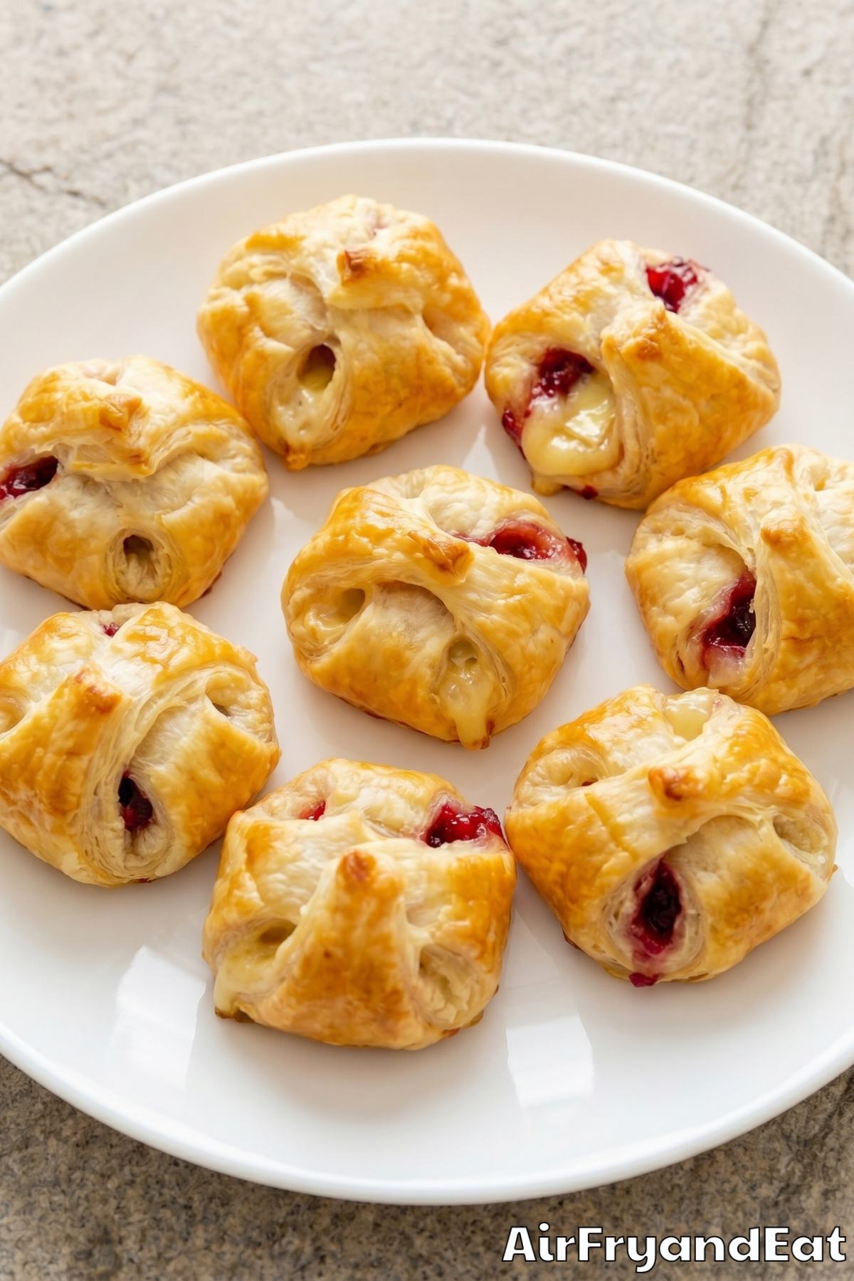 flaky air fryer brie cranberry pastry bites