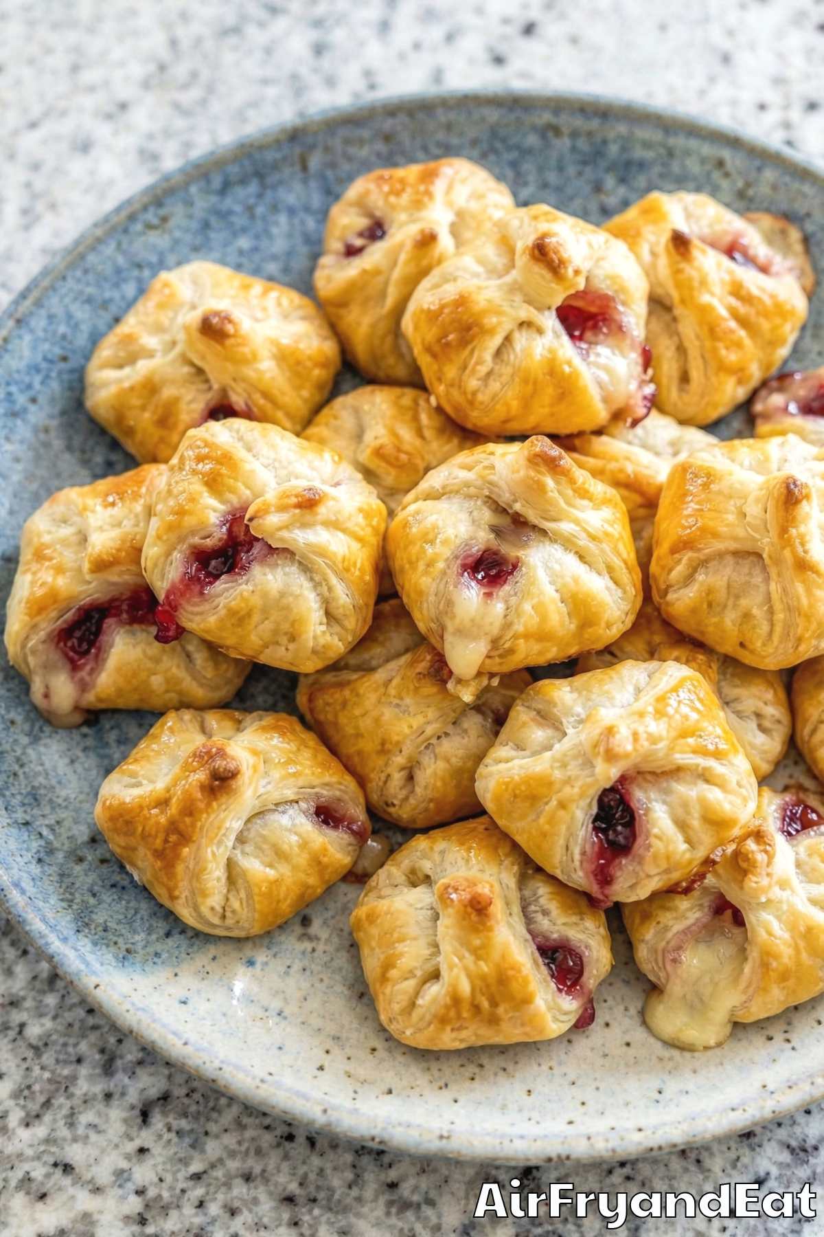 Buttery brie & cranberry pastry bites close-up