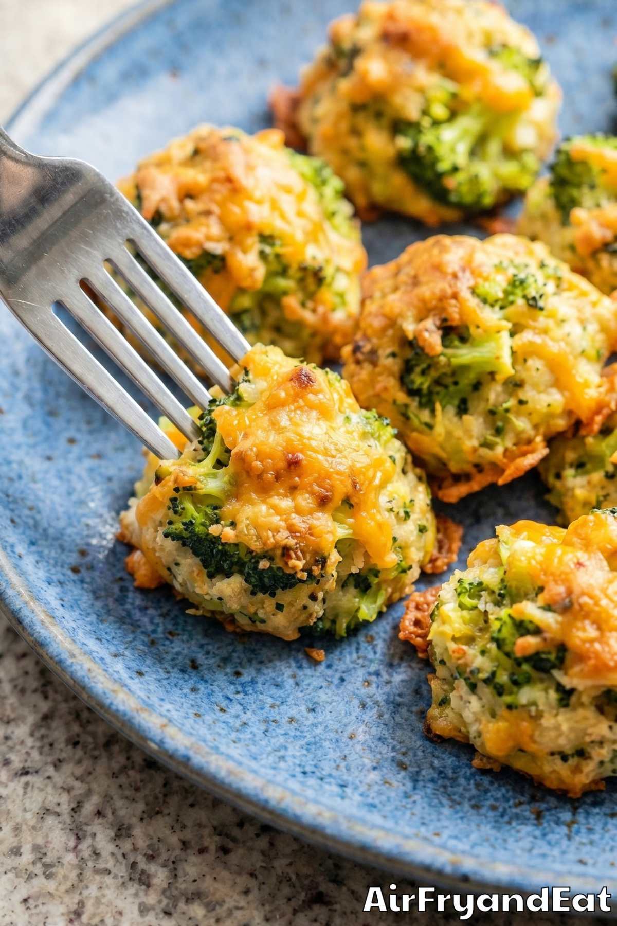 Golden air fryer broccoli bites close-up