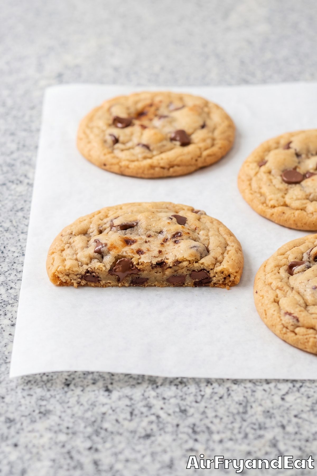 Air fryer chocolate chip cookies close up
