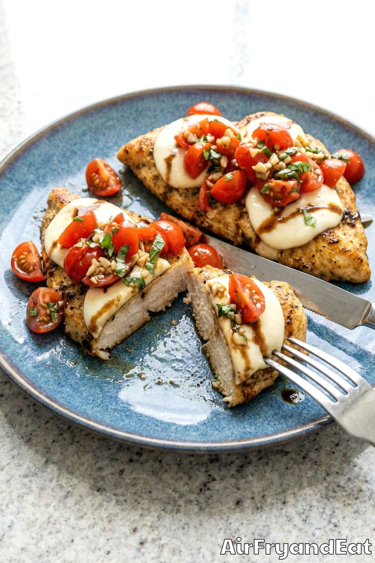Crispy air fryer bruschetta chicken with tomatoes