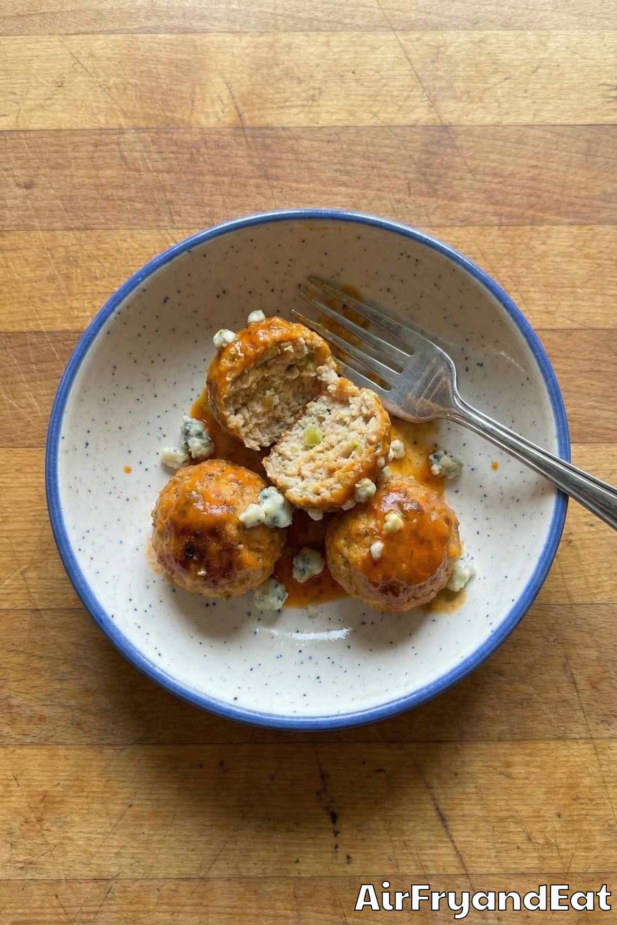 Golden air fryer buffalo chicken meatballs