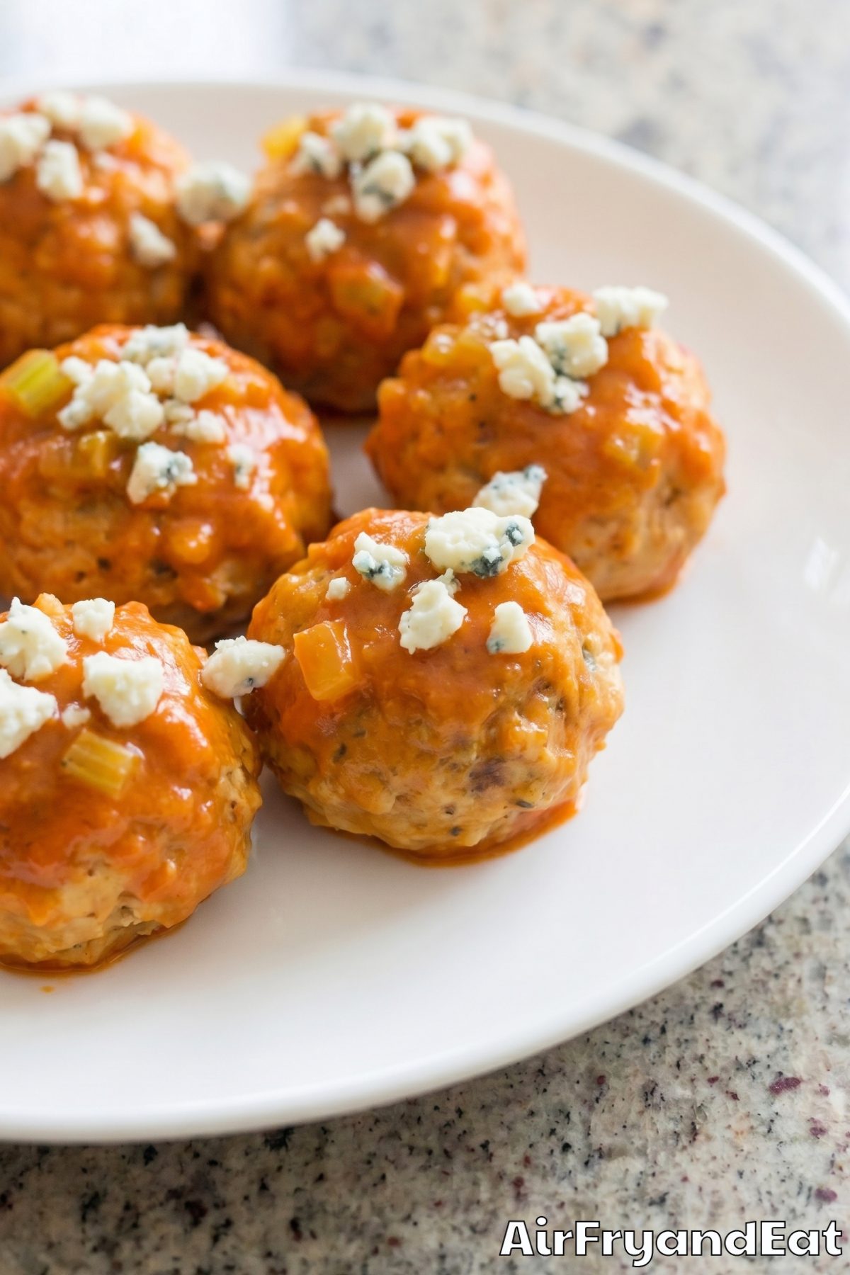easy buffalo chicken meatballs close up