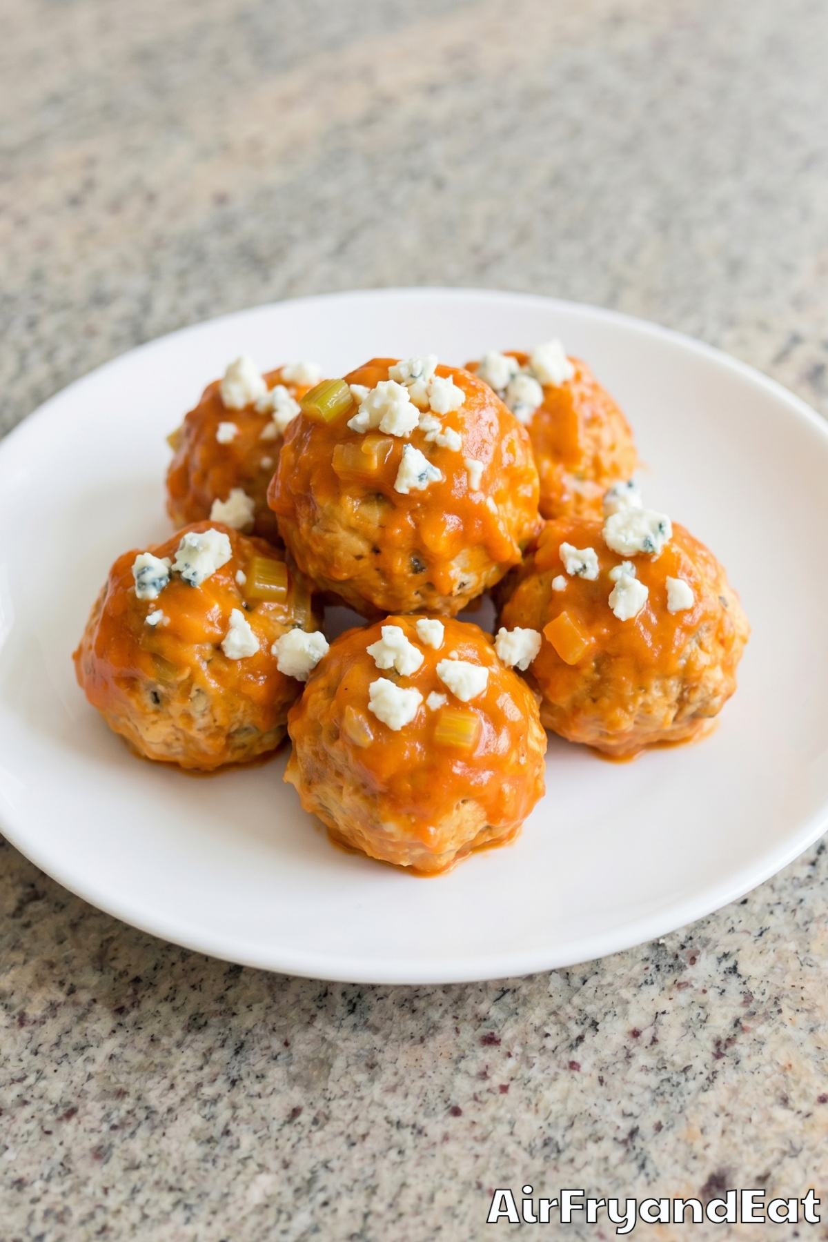 tender buffalo chicken meatballs in a bowl