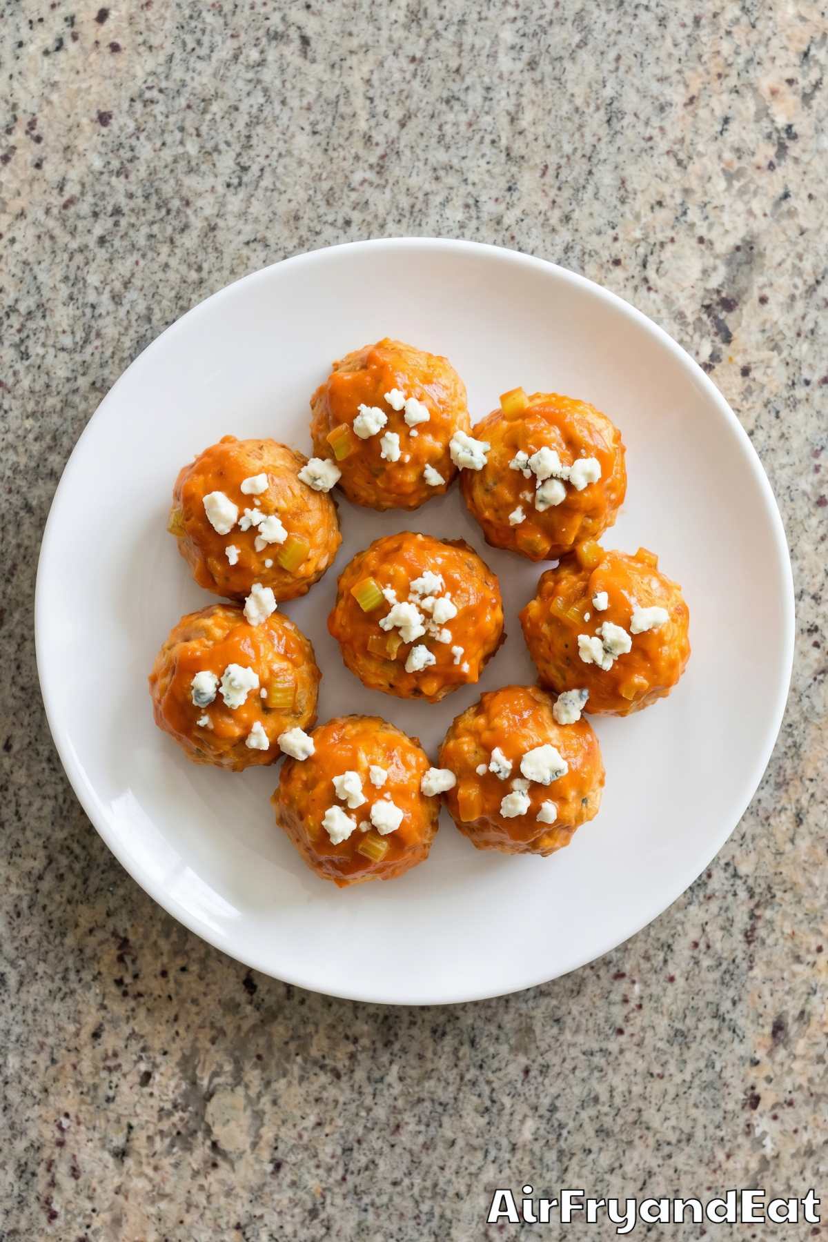 saucy buffalo chicken meatballs served warm