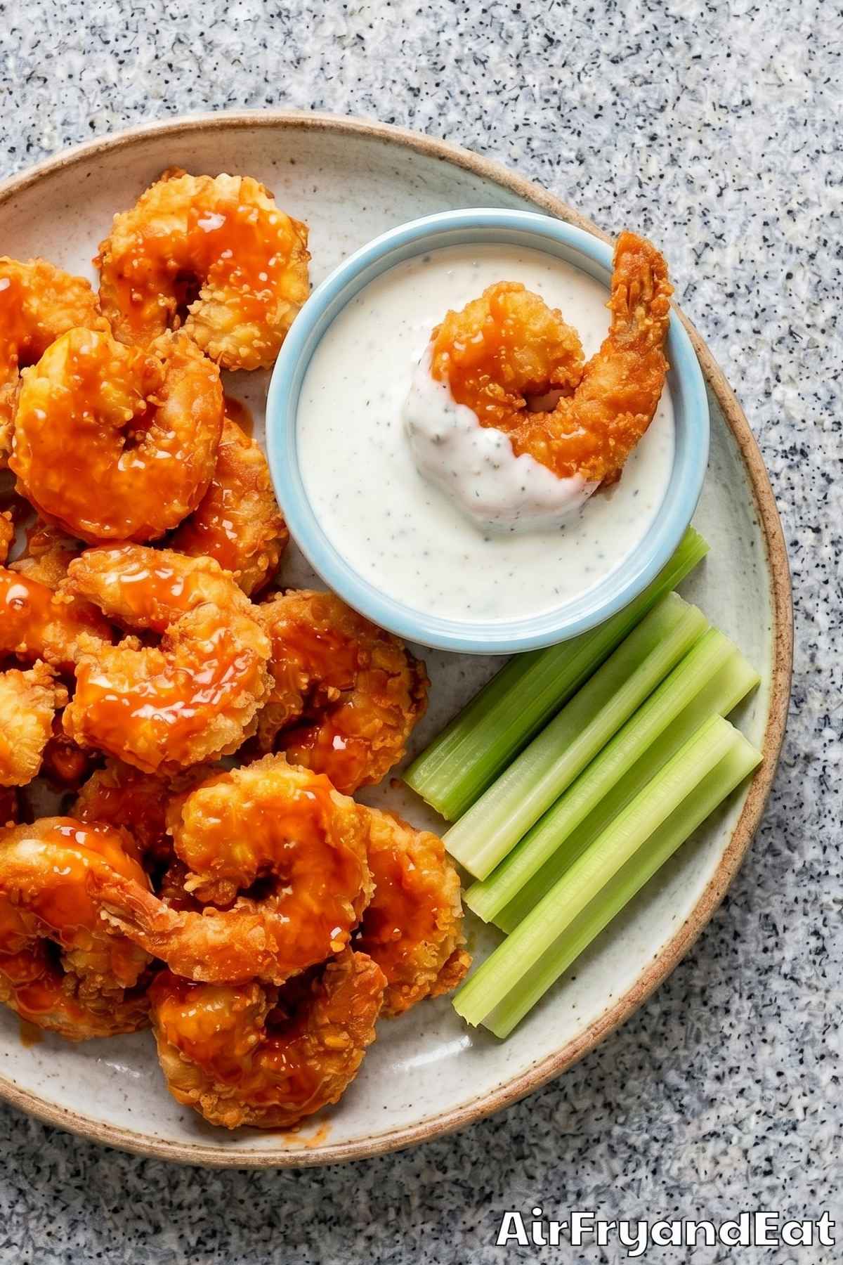 Crunchy air fryer buffalo shrimp with sauce