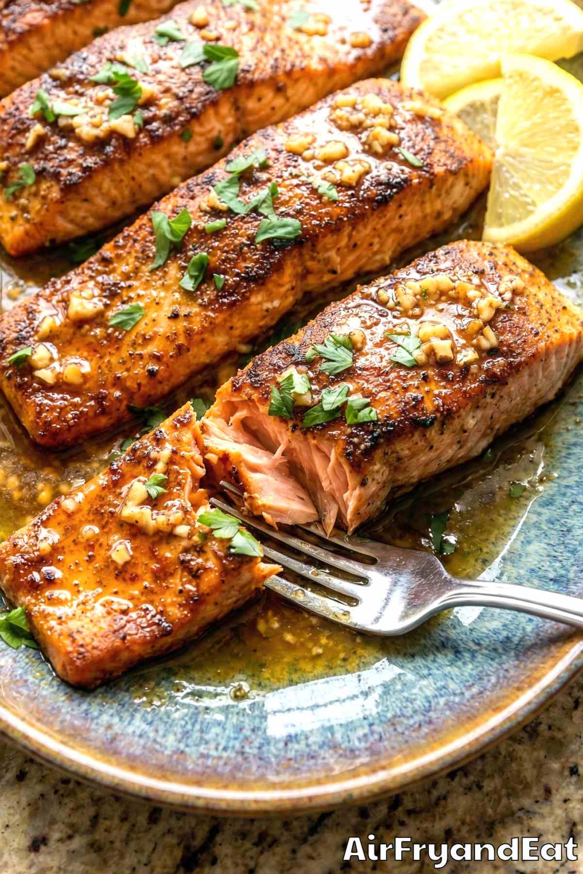 Golden air fryer Cajun honey butter salmon