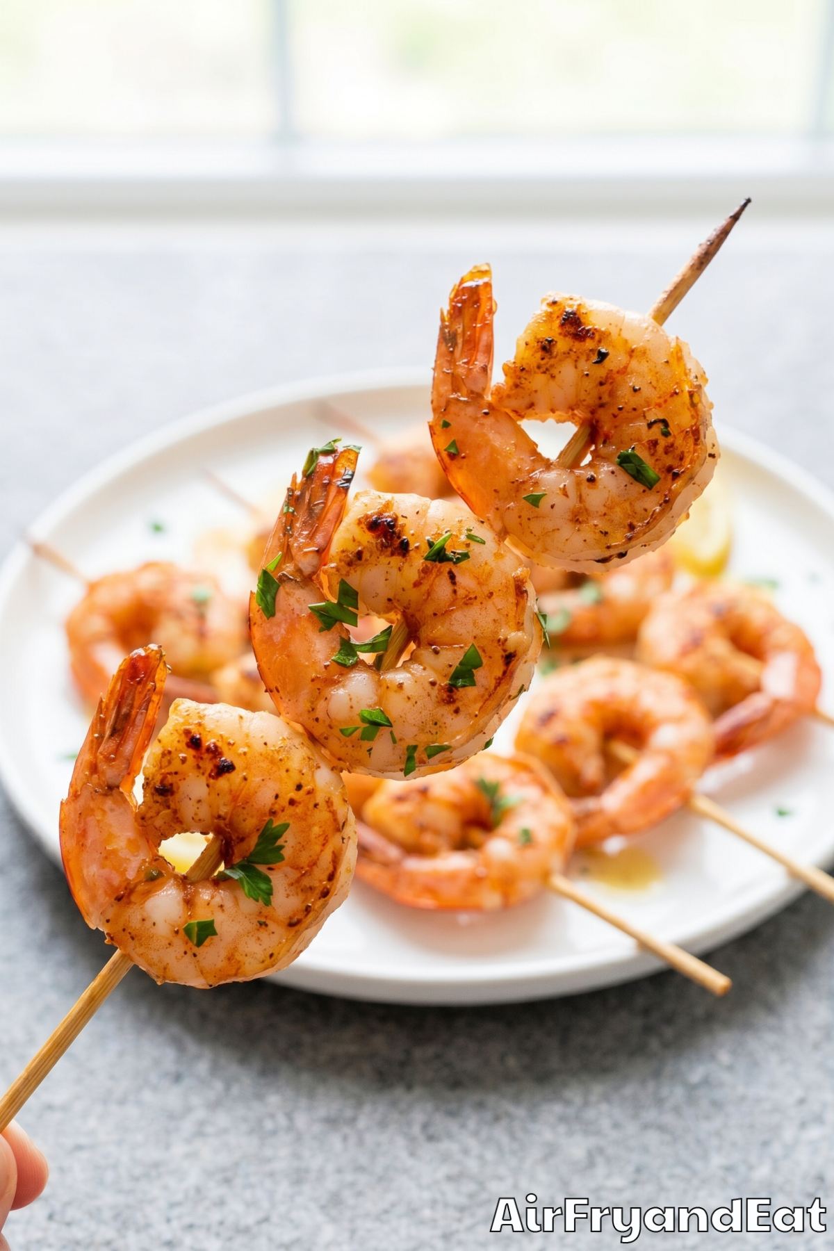 Zesty air fryer Cajun shrimp on skewers